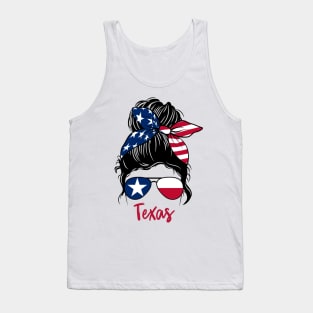 Texas girl Messy bun , American Girl , Texas Flag Tank Top